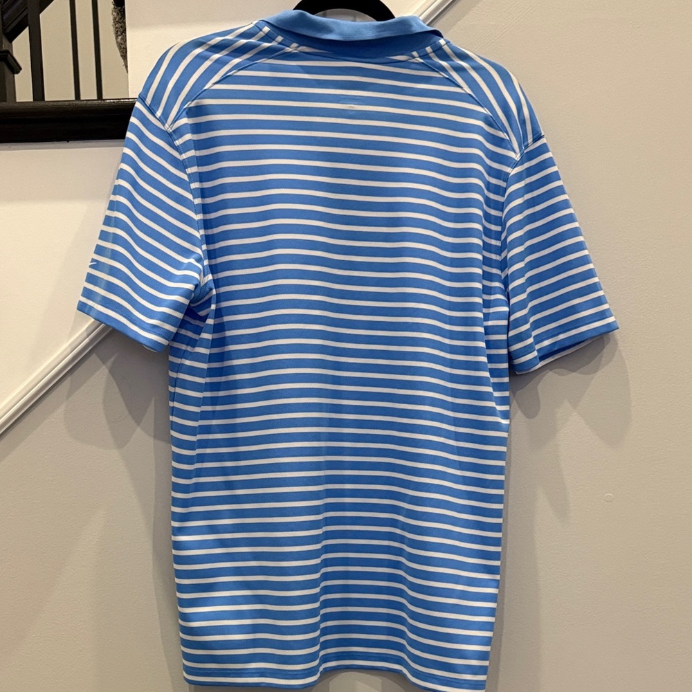 Nike Men's Light Blue and White Striped Polo - Picture 3 of 3